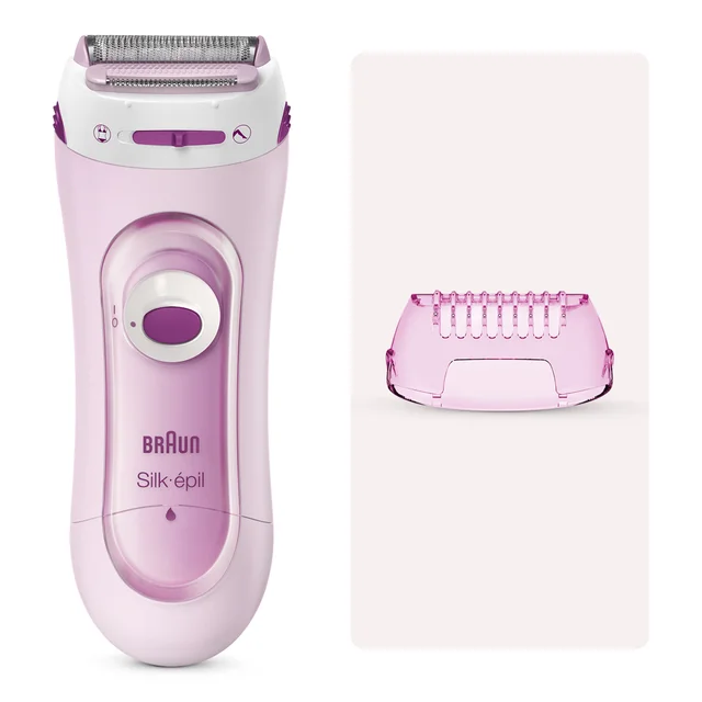 Braun Silk-épil electric shaver and pink trimming comb attachment.