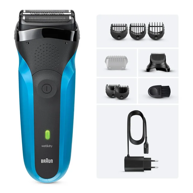 Braun wet&dry electric shaver, complete with various grooming attachments.