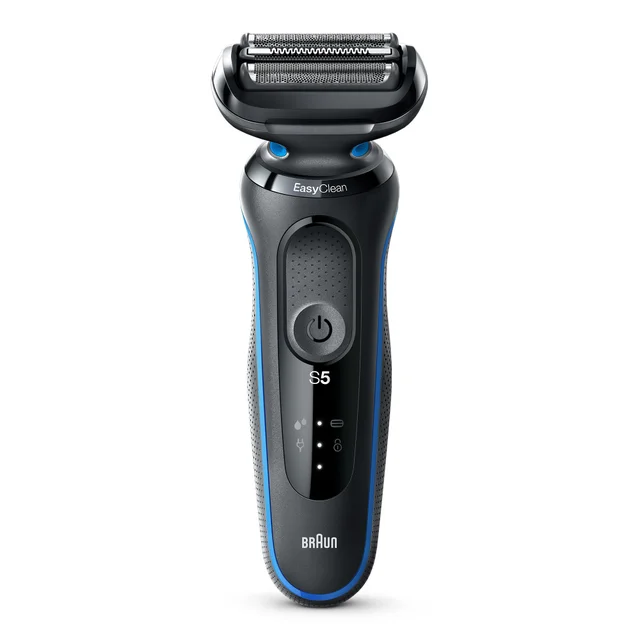 Braun Series 5 electric shaver, highlighting the EasyClean feature.