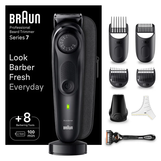 Braun Professional Beard Trimmer Series 7, with +8 barbering tools and a Gillette razor.