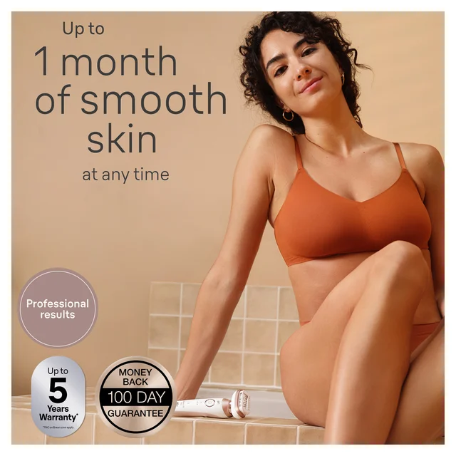 Braun hair removal device, highlighting 'Up to 1 month of smooth skin' claim.