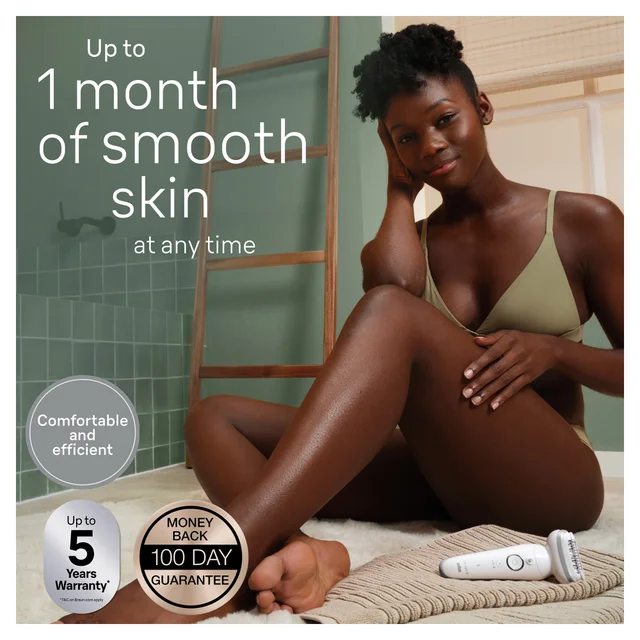 Braun epilator showcasing 'Up to 1 month of smooth skin' claim.