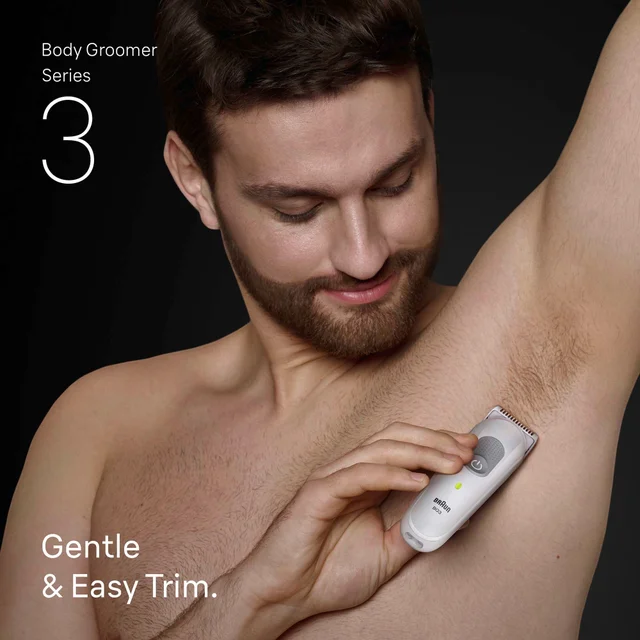 Braun BodyGroomer Series 3 demonstrates a gentle & easy trim on underarm hair.