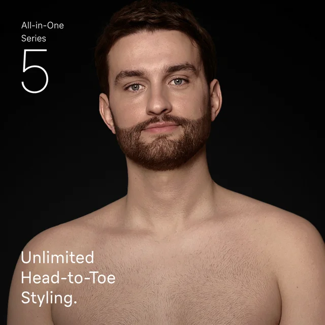 Braun All-in-One Series 5, highlighting unlimited head-to-toe styling.
