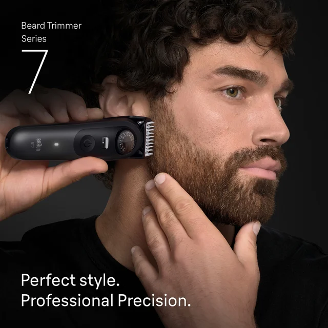 Braun Beard Trimmer Series 7, highlighting 'Professional Precision' for styling.