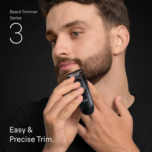 Braun Series 3 Beard Trimmer demonstrating easy & precise beard trimming on a man.