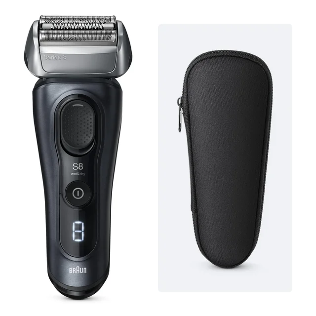 Braun Series 8 S8 wet&dry shaver with its black travel case.