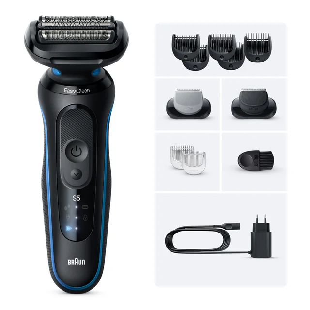 Braun Series 5 EasyClean Shaver with full set of grooming attachments and charger.