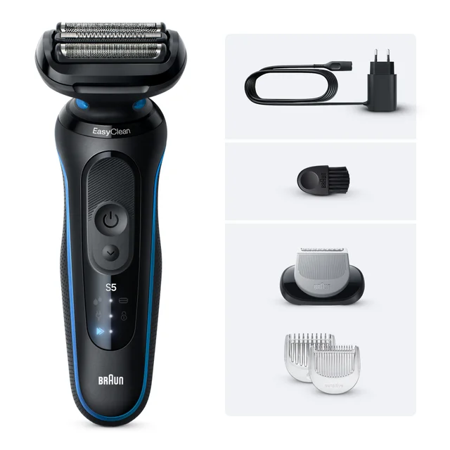 Braun Series 5 EasyClean shaver and its full set of grooming attachments.