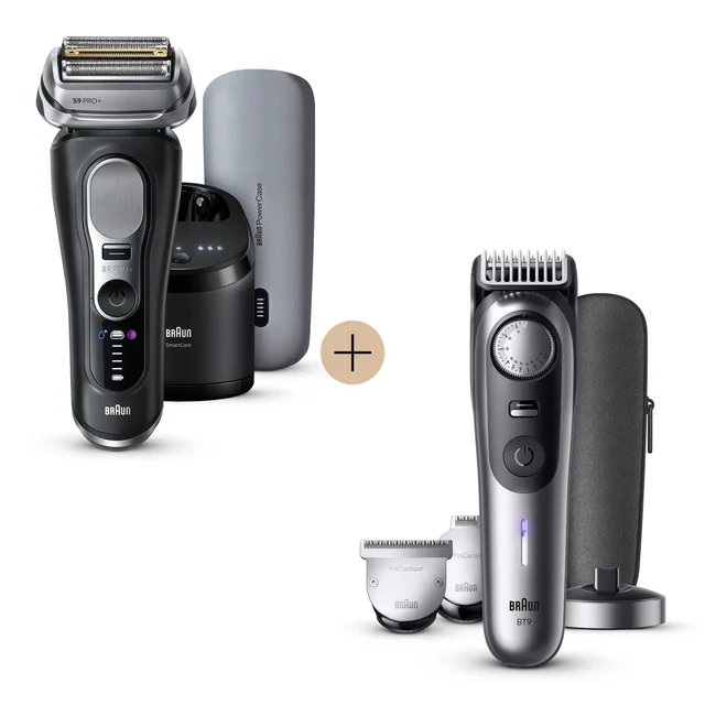 Braun S9 PRO+ shaver & BT9 trimmer set with SmartCare, Power Case, ProDetail & ProContour.