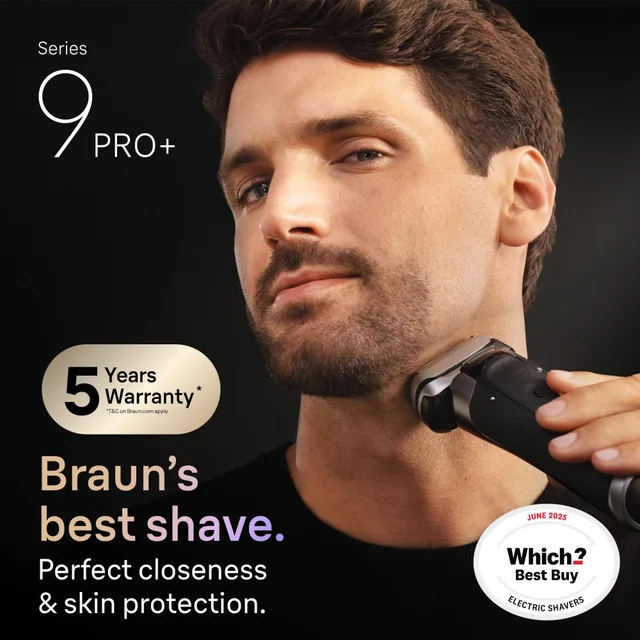 Braun Series 9 PRO+ shaver, awarded Which? Best Buy for perfect closeness & skin protection.