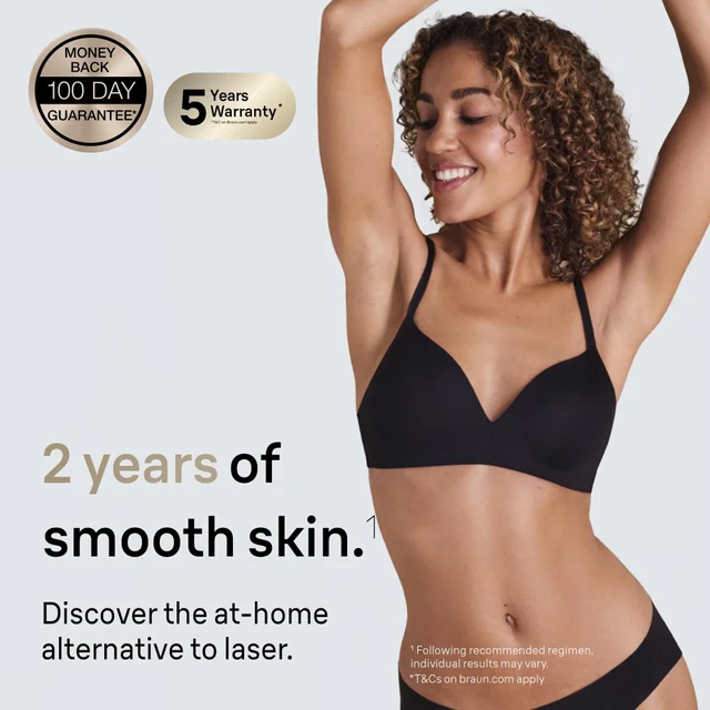 Achieve two years of smooth skin with Braun's at-home alternative to laser hair removal.