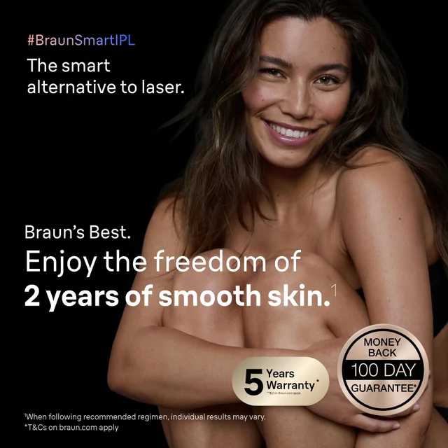 Appreciation image of a woman enjoying the freedom of 2 years of smooth skin after using the Braun Skin i Expert Pro 7.