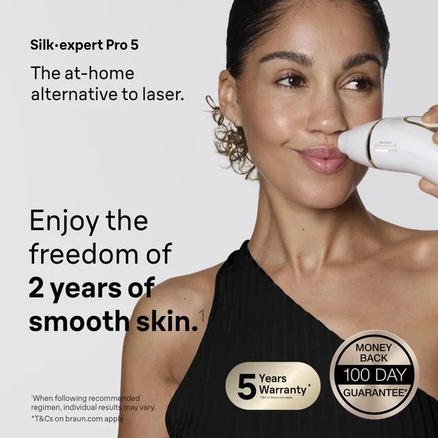 A woman using the Braun Silk·expert Pro 5 on her upper lip.