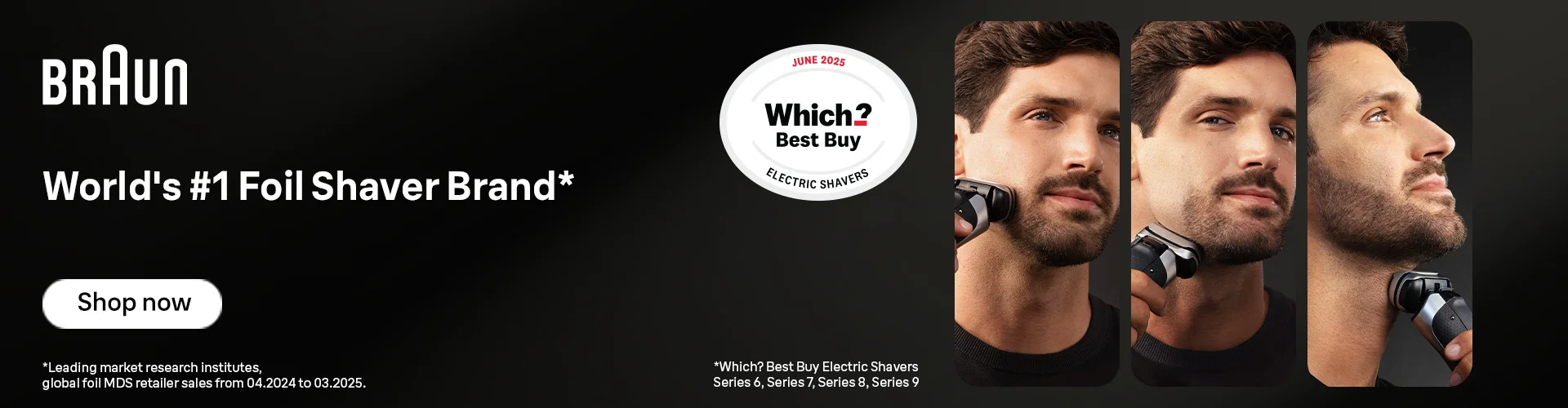 Man shaving with Braun Series 9 PRO+ shaver. For perfect closeness and skin protection. Which Best Buy Shavers June 2025