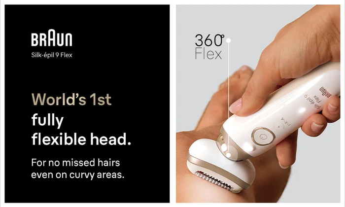 Braun Silk epil 9 Flex in use on a lady's arm. Braun's best epilator. Which best buy for Epilators July 2025.