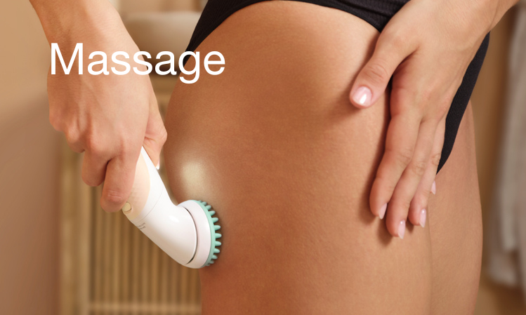 Woman massaging with epilator