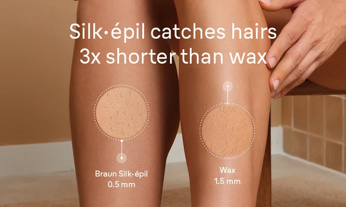 Silk epil catches hairs 3x shorter than wax - Braun Silk epil 0.5mm wax 1.5mm